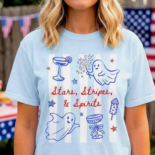 Stars Stripes & Spirits Shirt: 4th of July Shirt, Summerween Ghost Tee, Patriotic Spooky Shirt, Lake Cabin Weekend Tee, Comfort Colors