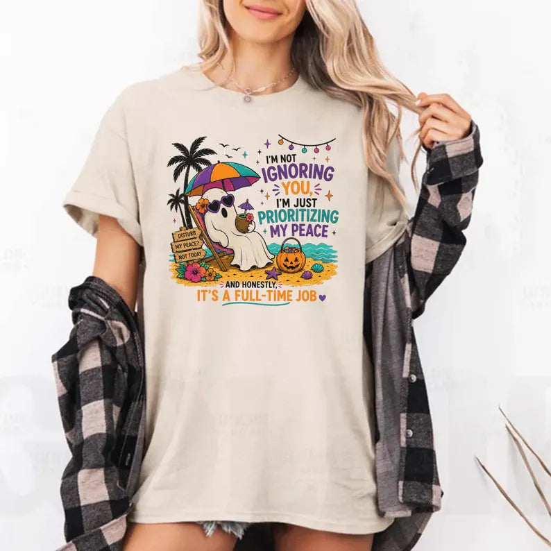Summerween Ghost Shirt, Spooky Beach Vibes Tee, Cute Halloween Summer Shirt, Retro Summerween Top, Tropical Ghost Graphic Tee
