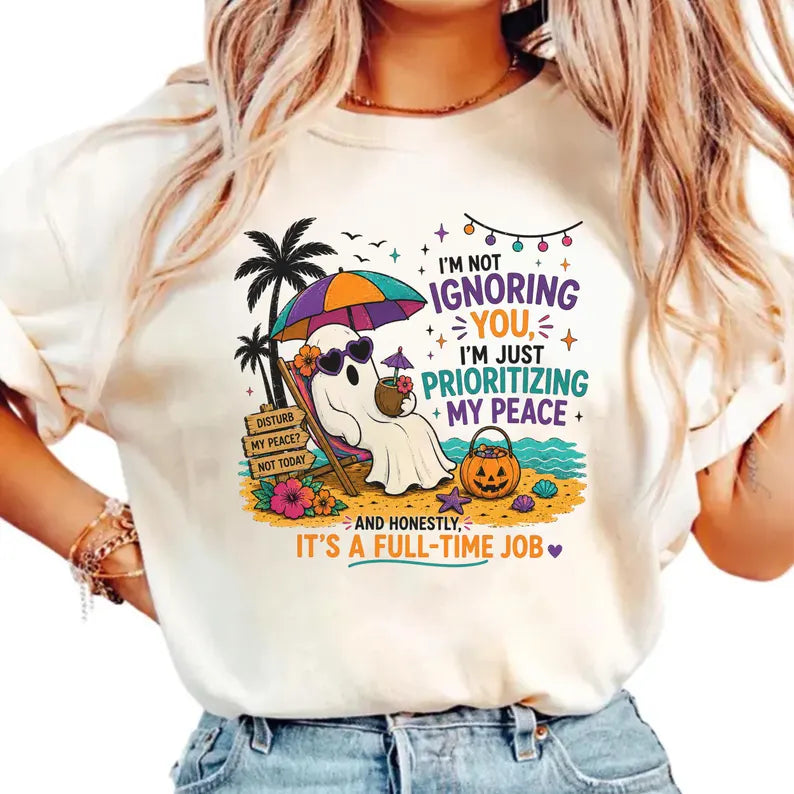 Summerween Ghost Shirt, Spooky Beach Vibes Tee, Cute Halloween Summer Shirt, Retro Summerween Top, Tropical Ghost Graphic Tee